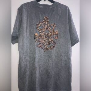 LIKE NEW Mens Harley Davidson Distressed Grey Stitched Embroidered T Shirt Sz XL